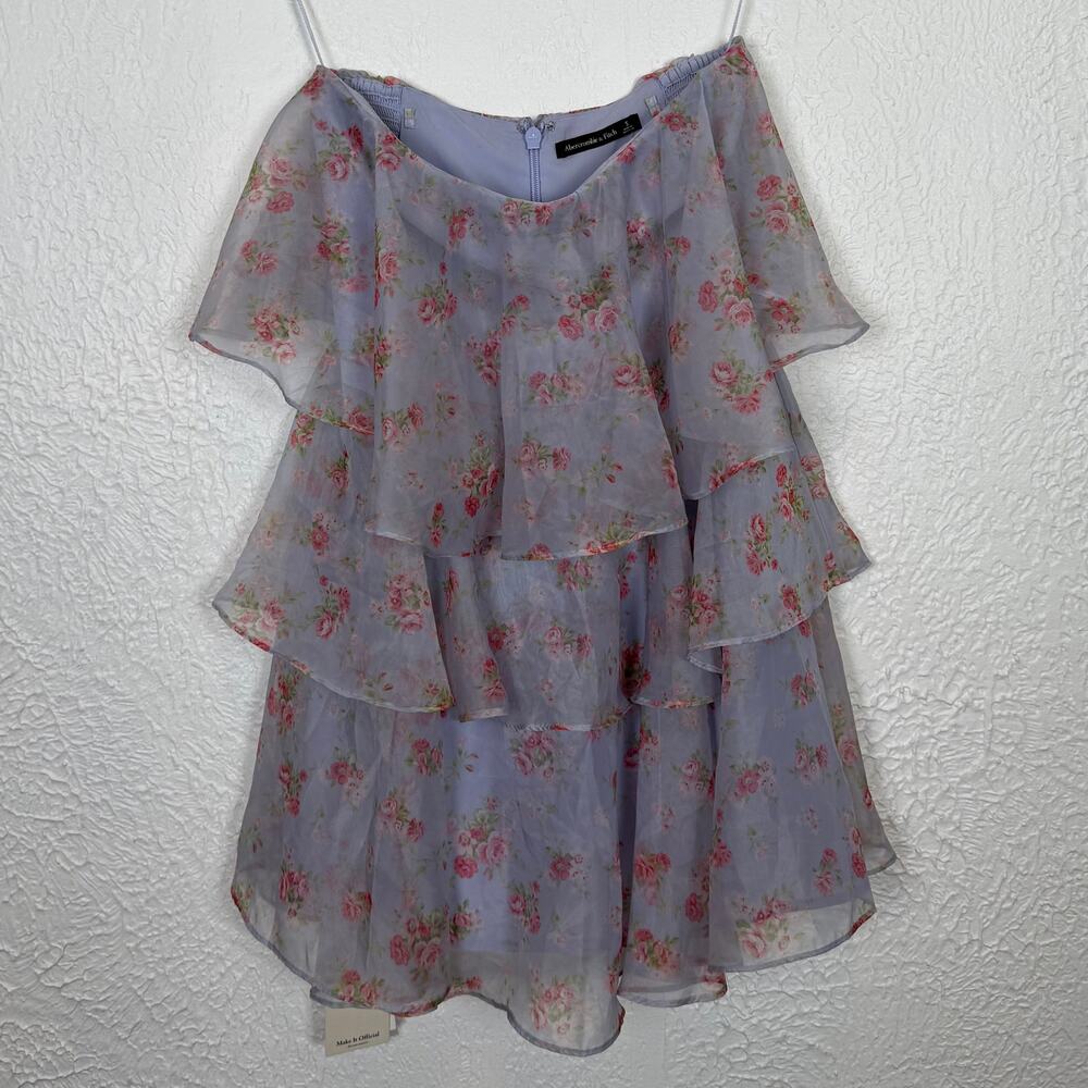 Abercrombie & Fitch Organza Floral Tiered Strapless Mini Dress Size Small NWT - Picture 2 of 5